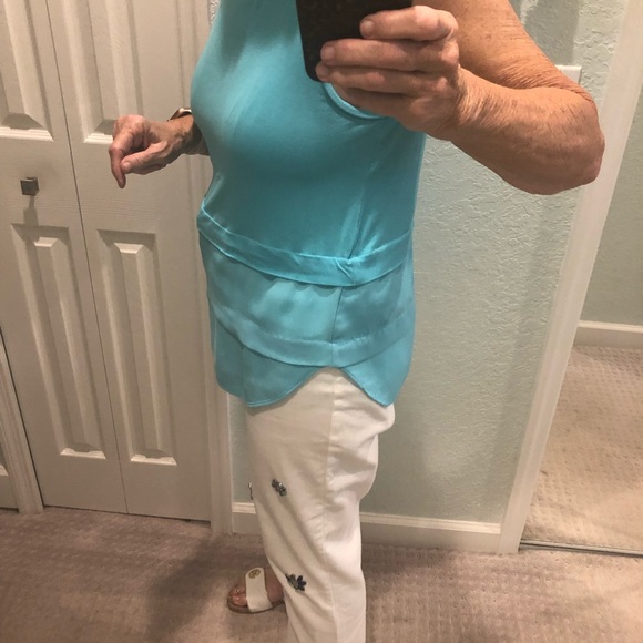 MICHAEL Michael Kors Tops - Michael Kors L Turquoise Tank Hi/Lo Sheer Trim